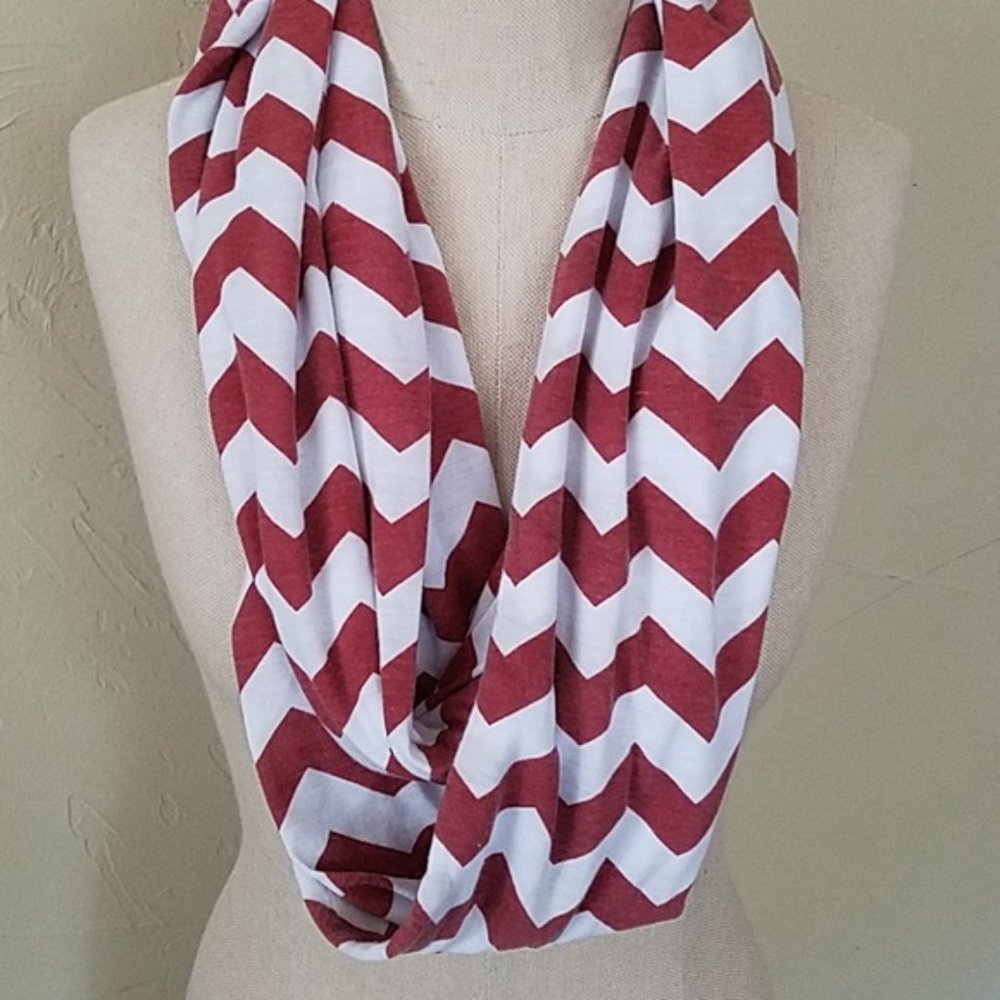 Maroon & White Chevron Infinity Scarf